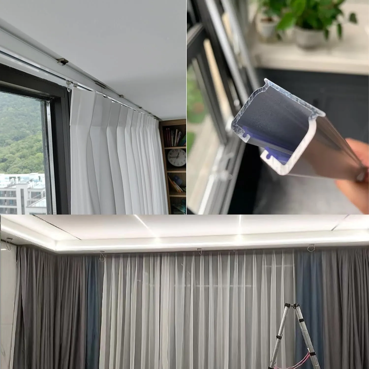 Heavy Duty Curtain Track Rails,Ceiling Or Wall Mount 50-600 Cm Aluminium Sliding System Kit for Room Di viders, Bedroom Privacy, Shower Rod,Straight (Color :