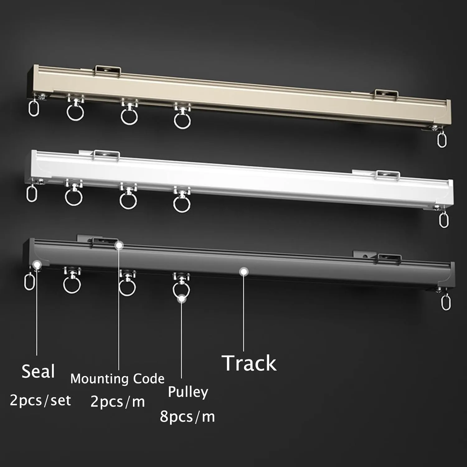 Heavy Duty Curtain Track Rails,Ceiling Or Wall Mount 50-600 Cm Aluminium Sliding System Kit for Room Di viders, Bedroom Privacy, Shower Rod,Straight (Color :
