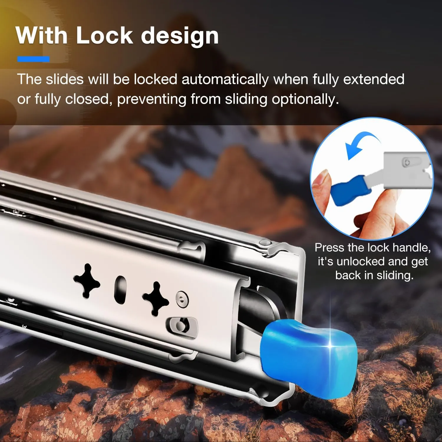 Heavy Duty Drawer Slides Full Extension Locking Runners with Lock 16 18 20 22 24 26 28 30 32 34 36 38 40 Inch Side Mount Ball Bearing Rails 500 Lb (Load:250 lb (with Lock) -W:53mm, 20 inch)