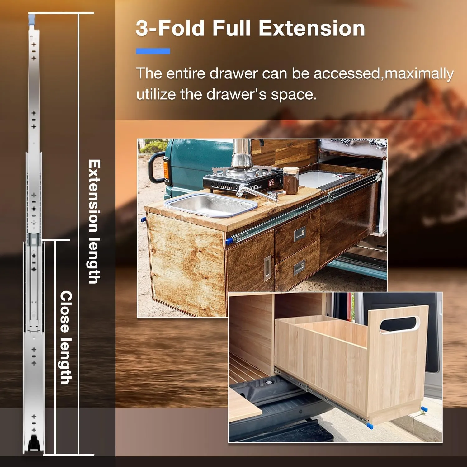 Heavy Duty Drawer Slides Full Extension Locking Runners with Lock 16 18 20 22 24 26 28 30 32 34 36 38 40 Inch Side Mount Ball Bearing Rails 500 Lb (Load:250 lb (with Lock) -W:53mm, 20 inch)
