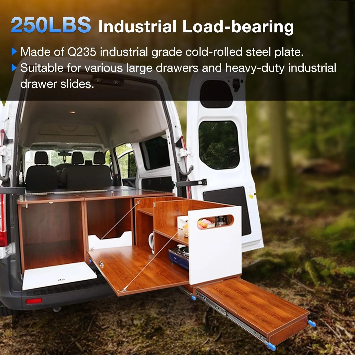 Heavy Duty Drawer Slides Full Extension Locking Runners with Lock 16 18 20 22 24 26 28 30 32 34 36 38 40 Inch Side Mount Ball Bearing Rails 500 Lb (Load:250 lb (with Lock) -W:53mm, 20 inch)