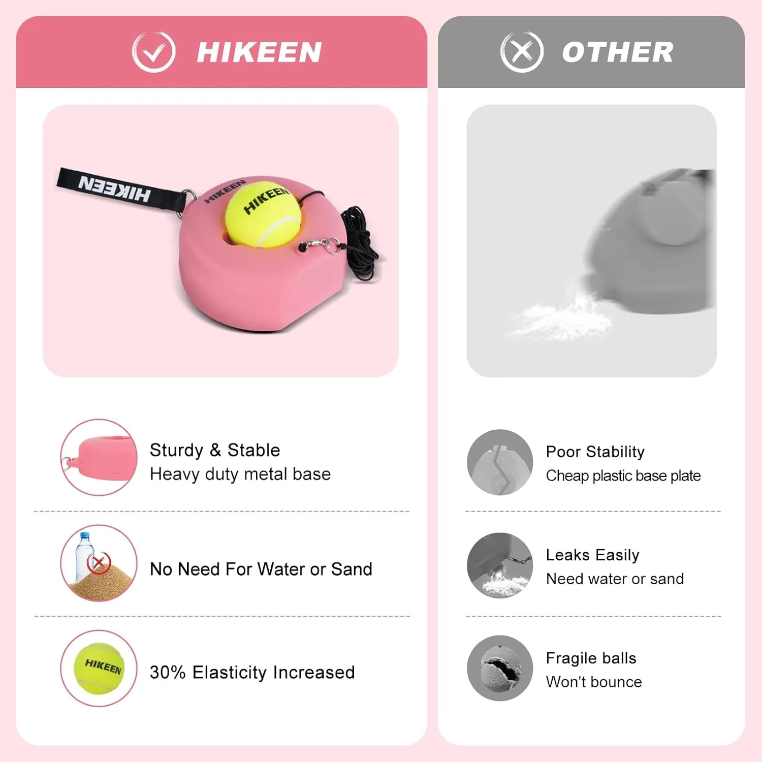 Hikeen Premium Tennis Trainer Rebound with Metal Base,Portable Solo Tennis Trainer Set with 3 Highly Elastic String Balls,Tennis Practice Equipment for Adult Kids and Beginners