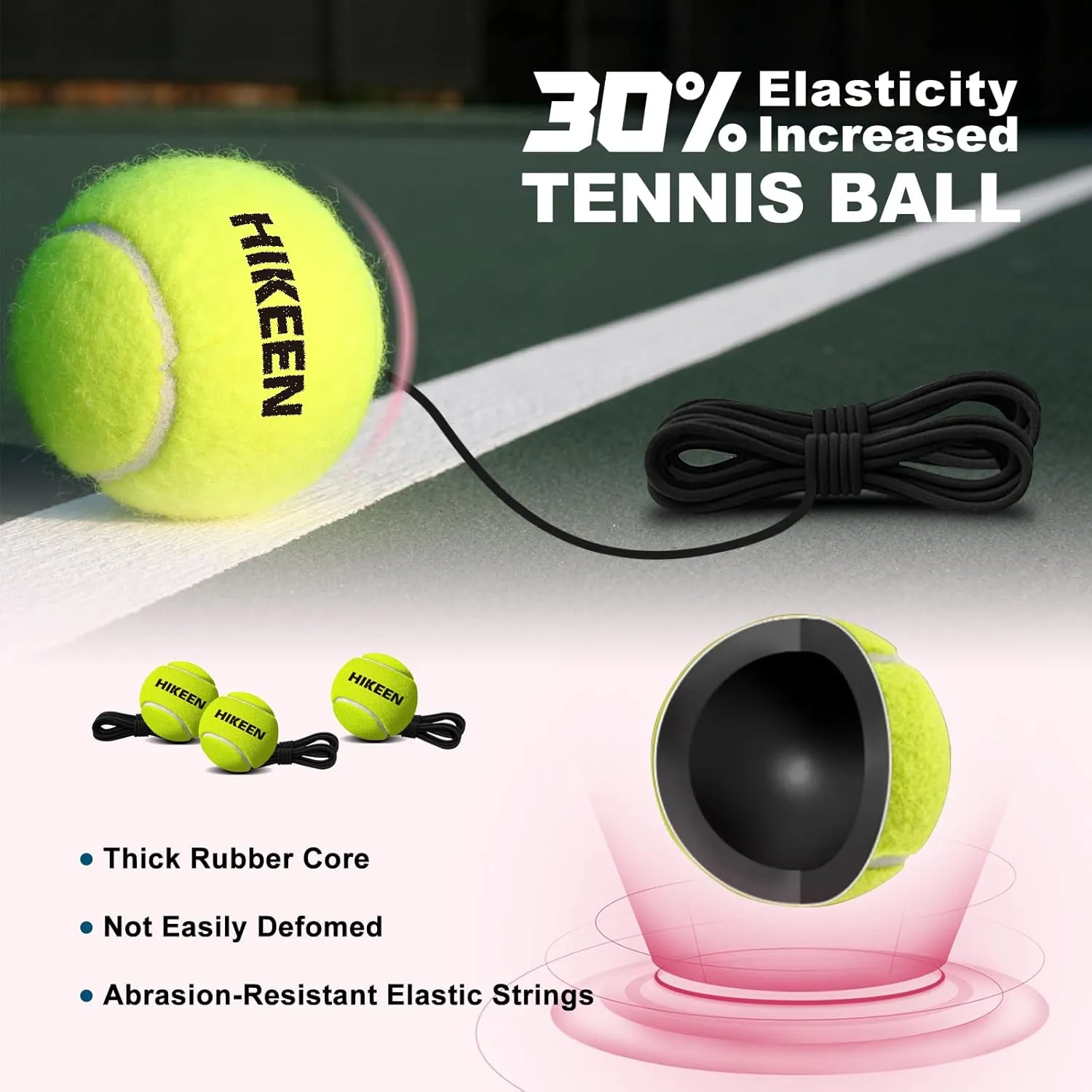 Hikeen Premium Tennis Trainer Rebound with Metal Base,Portable Solo Tennis Trainer Set with 3 Highly Elastic String Balls,Tennis Practice Equipment for Adult Kids and Beginners