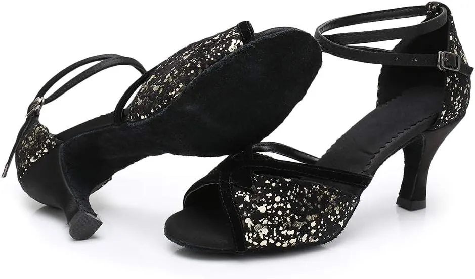 HIPPOSEUS Women Professional Latin Dance Shoes Open Toe Tango Salsa Bachata Ballroom Performance Dance Heels,Model MF1816
