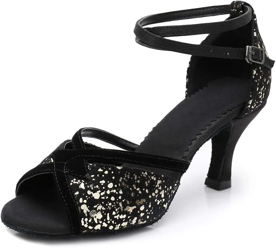 HIPPOSEUS Women Professional Latin Dance Shoes Open Toe Tango Salsa Bachata Ballroom Performance Dance Heels,Model MF1816