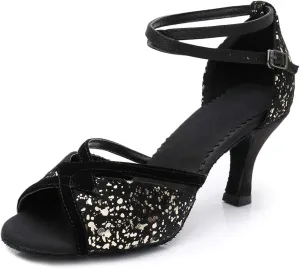 HIPPOSEUS Women Professional Latin Dance Shoes Open Toe Tango Salsa Bachata Ballroom Performance Dance Heels,Model MF1816