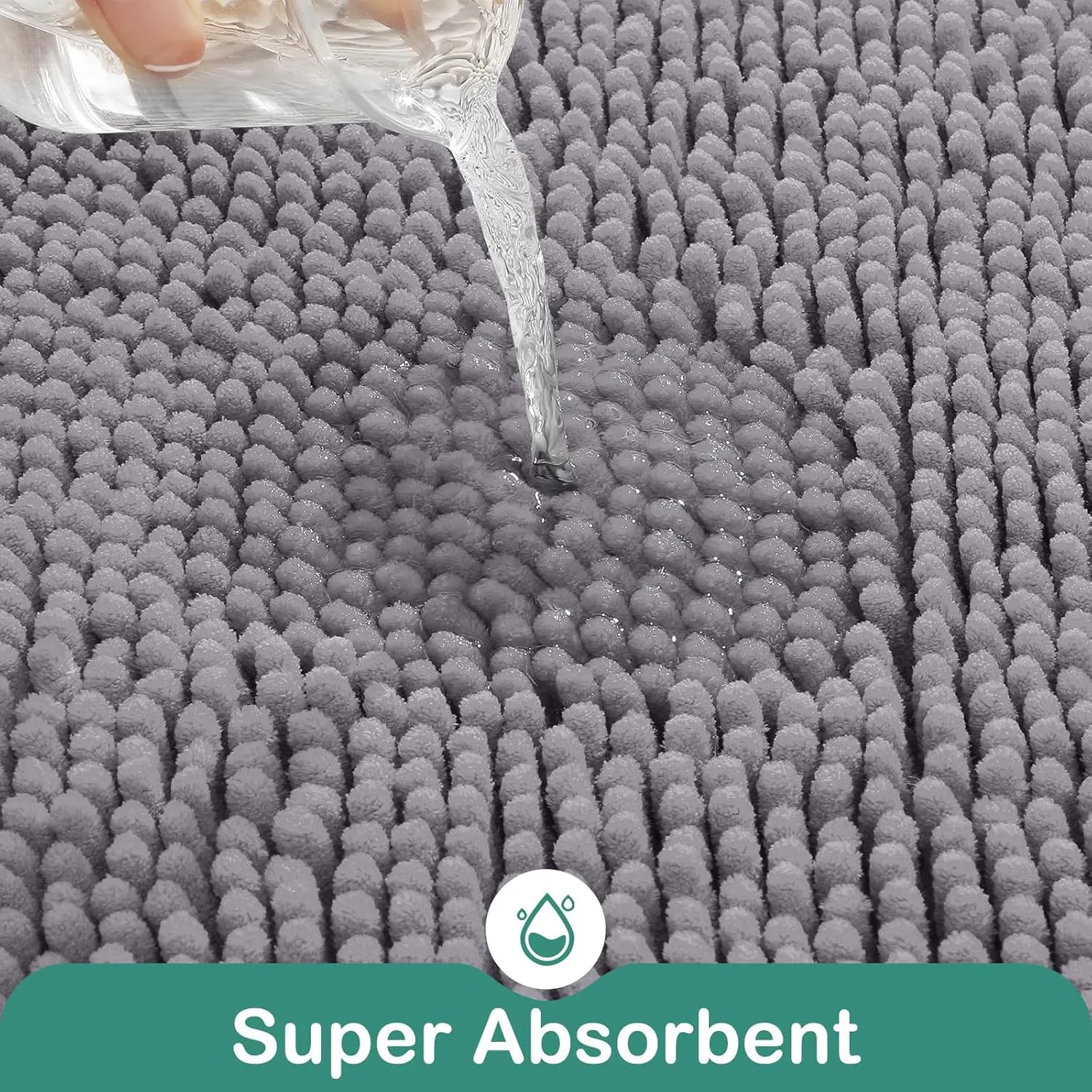 HOMEIDEAS Bathroom Rugs Set 2 Pieces, Ultra Soft Non Slip Absorbent Chenille Toilet Bath Mat Set (Grey)
