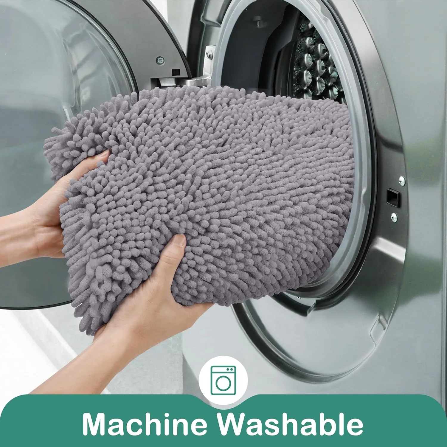 HOMEIDEAS Bathroom Rugs Set 2 Pieces, Ultra Soft Non Slip Absorbent Chenille Toilet Bath Mat Set (Grey)