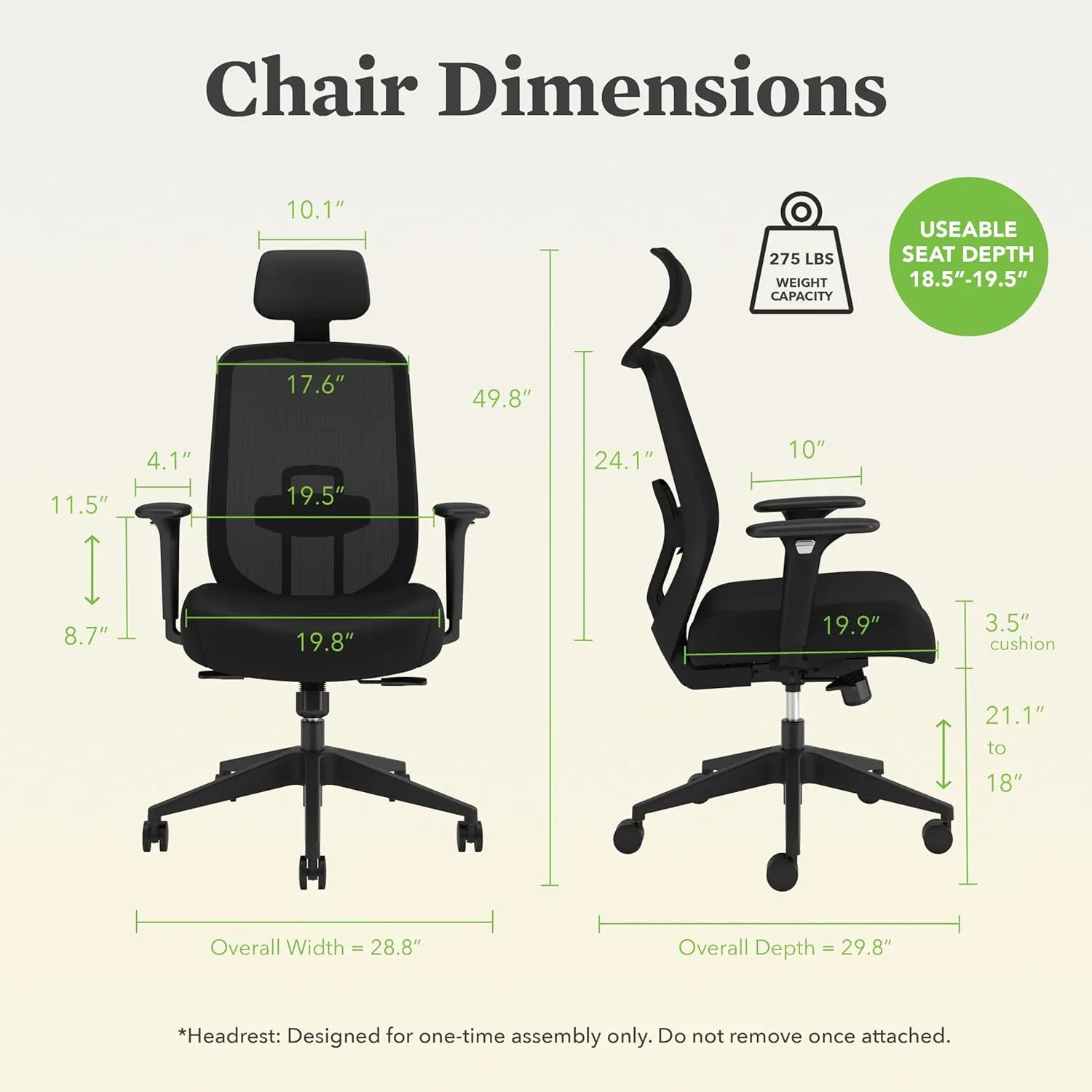HON Altern Ergonomic Office Chair with Headrest, 3.5 Inch Thick Foam Cushion Seat, Mid Back Mesh Desk Chair, Adjustable Lumbar Support, Arms, Synchro-Tilt Tension, Seat-Slide Controls, Black