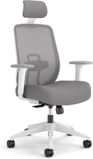 HON Altern Ergonomic Office Chair with Headrest, 3.5 Inch Thick Foam Cushion Seat, Mid Back Mesh Desk Chair, Adjustable Lumbar Support, Arms, Synchro-Tilt Tension, Seat-Slide Controls, Grey, White