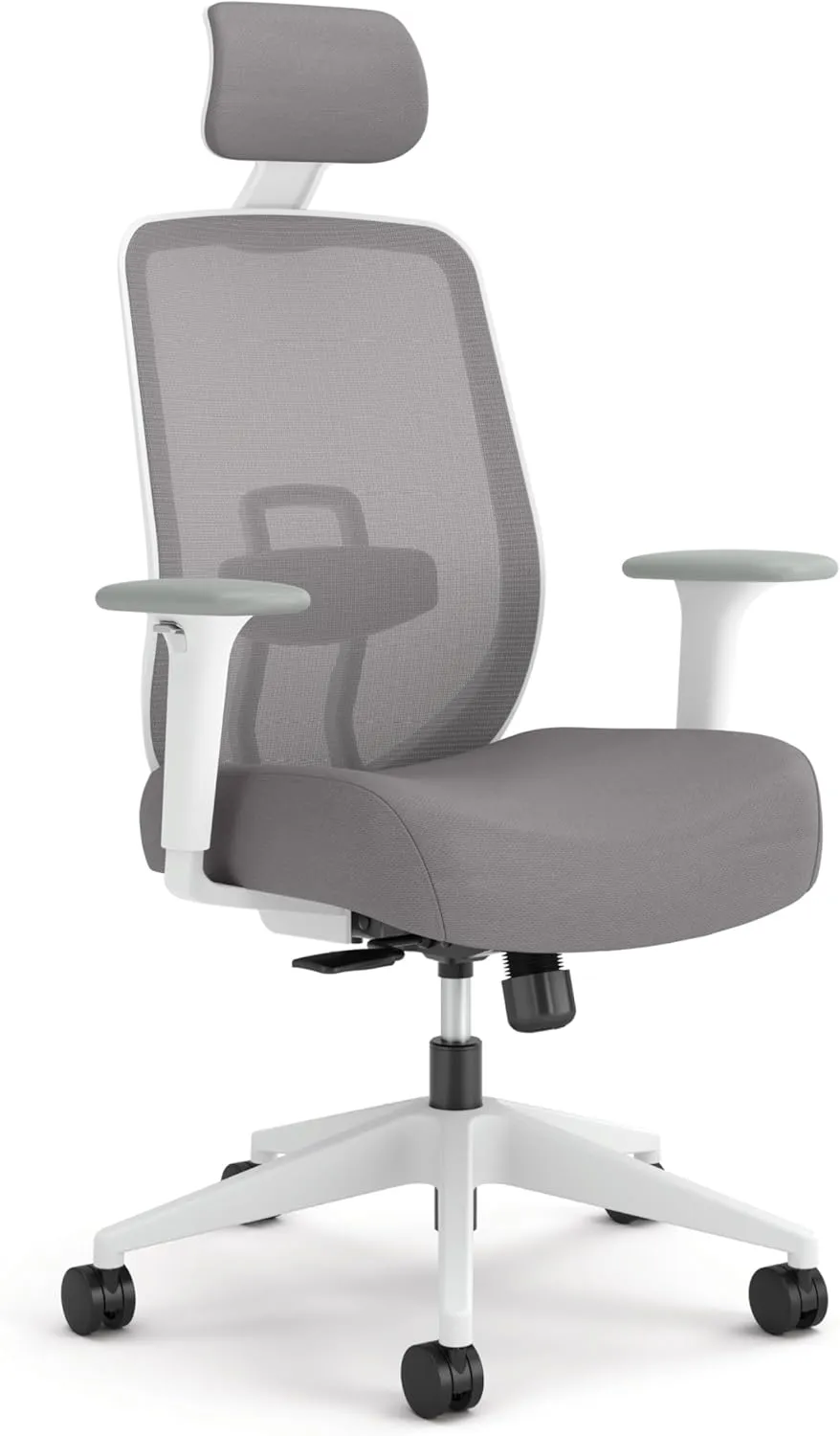 HON Altern Ergonomic Office Chair with Headrest, 3.5 Inch Thick Foam Cushion Seat, Mid Back Mesh Desk Chair, Adjustable Lumbar Support, Arms, Synchro-Tilt Tension, Seat-Slide Controls, Grey, White