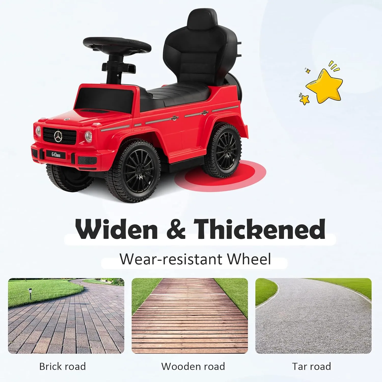 HONEY JOY Push Cars for Toddlers, Mercedes Benz Kids Toy Car Stroller w/Push Handle & Detachable Guardrail, Horn & Engine Sound, Seat Storage, Foot-to-Floor Ride On Push Car for Boys Girls(Red)