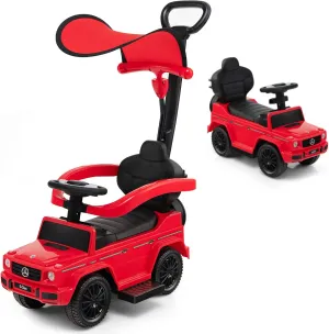 HONEY JOY Push Cars for Toddlers, Mercedes Benz Kids Toy Car Stroller w/Push Handle & Detachable Guardrail, Horn & Engine Sound, Seat Storage, Foot-to-Floor Ride On Push Car for Boys Girls(Red)