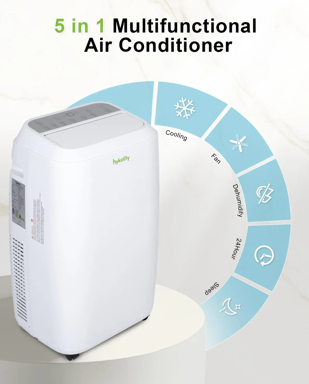 Hykolity 14,000 BTU 5 in 1 WiFi Enabled Portable Air Conditioner with 3-Speed Fan & Dehumidifier, Window Kit Quiet Smart AC Unit with 24H Timer & Sleep Mode for Bedroom, Home Up to 700 Sq.Ft