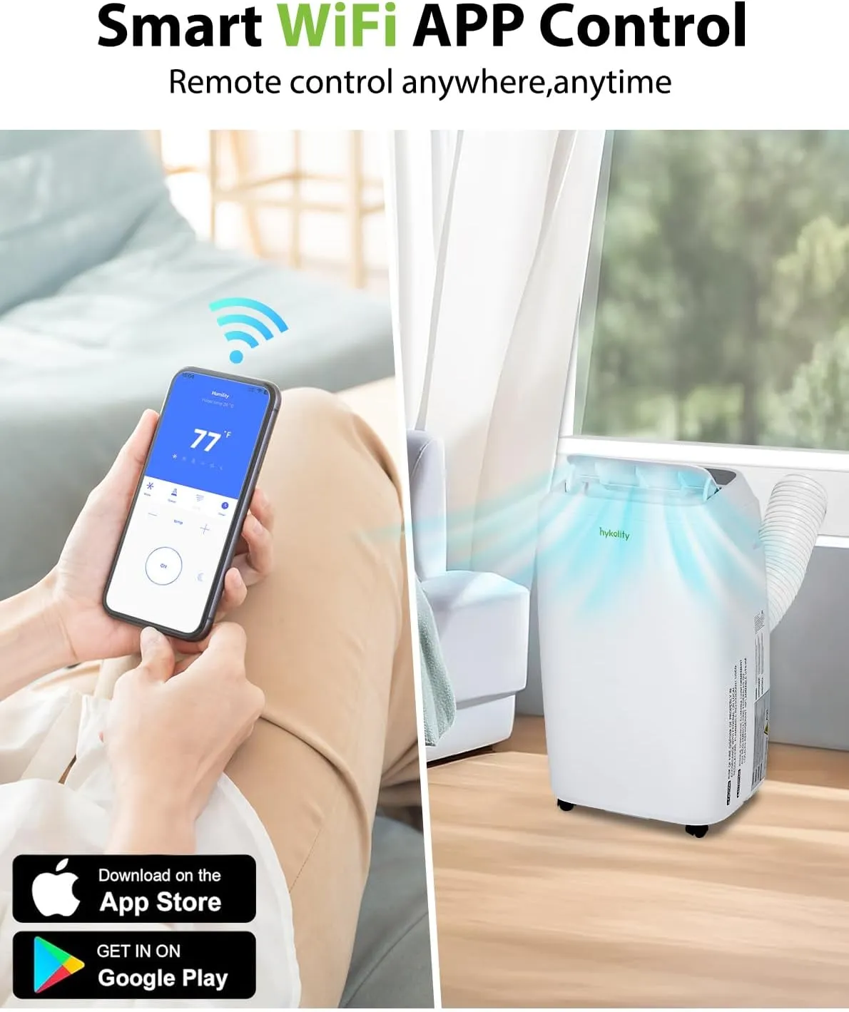 Hykolity 14,000 BTU 5 in 1 WiFi Enabled Portable Air Conditioner with 3-Speed Fan & Dehumidifier, Window Kit Quiet Smart AC Unit with 24H Timer & Sleep Mode for Bedroom, Home Up to 700 Sq.Ft