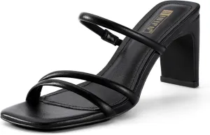 IDIFU IN3 Strappy Heels High Chunky Block Square Open Toe Slip On Slide Heels Mules Wedding Bridal Bride Prom Party Dress Shoes for Women Dressy Comfortable Cute Fashion Trendy Heeled Sandals