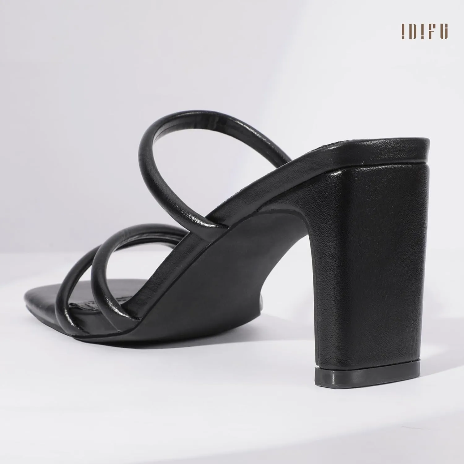IDIFU IN3 Strappy Heels High Chunky Block Square Open Toe Slip On Slide Heels Mules Wedding Bridal Bride Prom Party Dress Shoes for Women Dressy Comfortable Cute Fashion Trendy Heeled Sandals