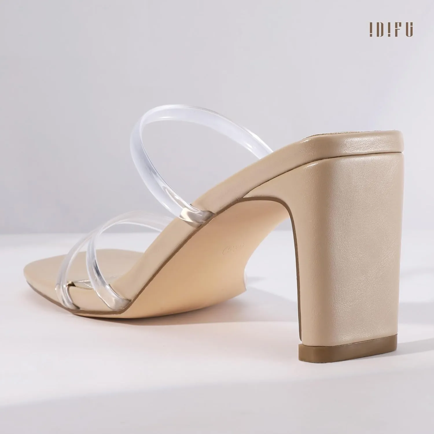 IDIFU IN3 Strappy Heels High Chunky Block Square Open Toe Slip On Slide Heels Mules Wedding Bridal Bride Prom Party Dress Shoes for Women Dressy Comfortable Cute Fashion Trendy Heeled Sandals