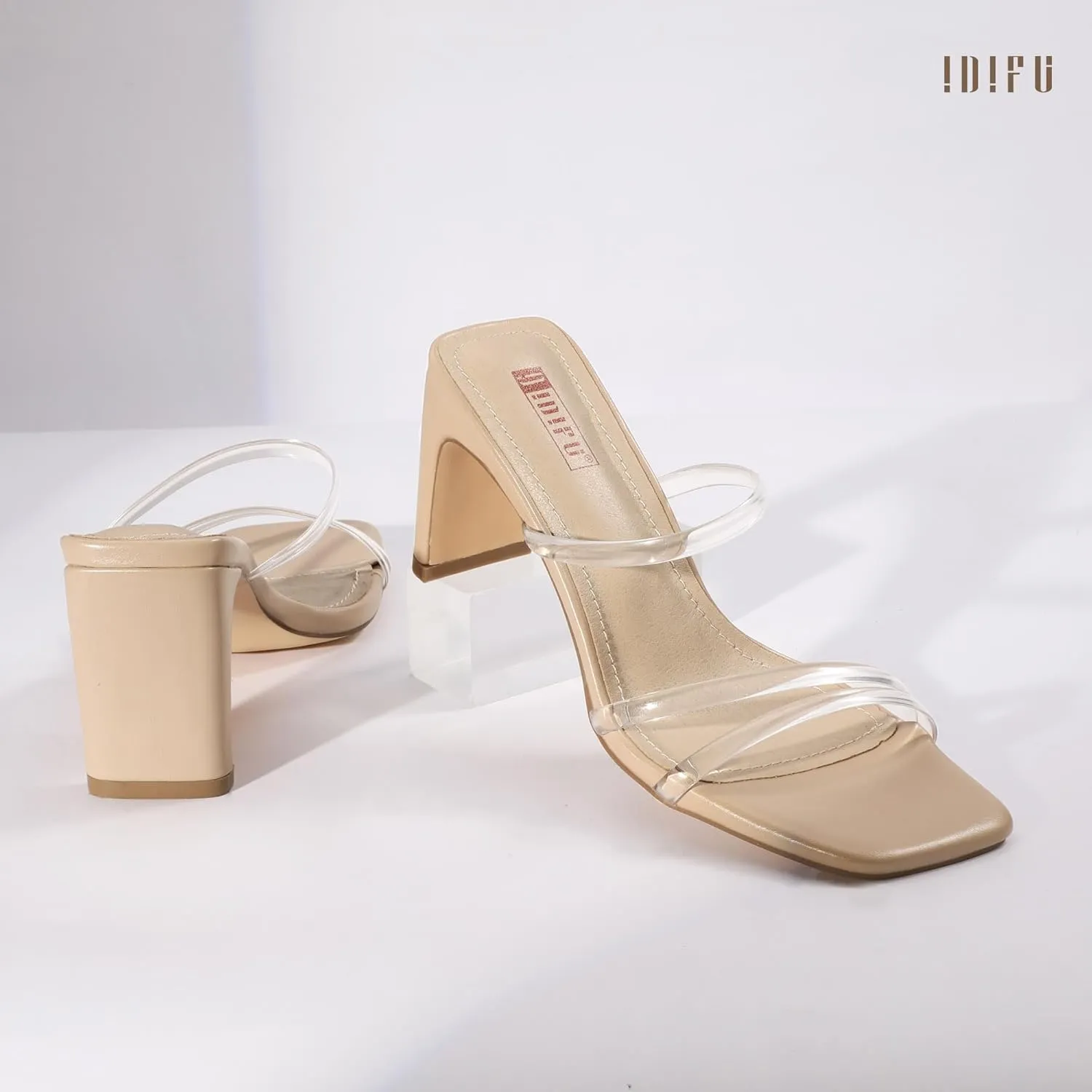 IDIFU IN3 Strappy Heels High Chunky Block Square Open Toe Slip On Slide Heels Mules Wedding Bridal Bride Prom Party Dress Shoes for Women Dressy Comfortable Cute Fashion Trendy Heeled Sandals