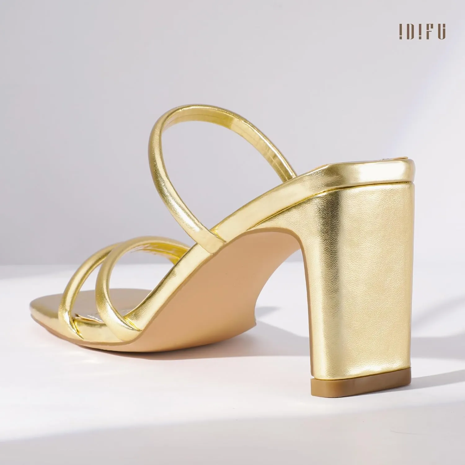 IDIFU IN3 Strappy Heels High Chunky Block Square Open Toe Slip On Slide Heels Mules Wedding Bridal Bride Prom Party Dress Shoes for Women Dressy Comfortable Cute Fashion Trendy Heeled Sandals