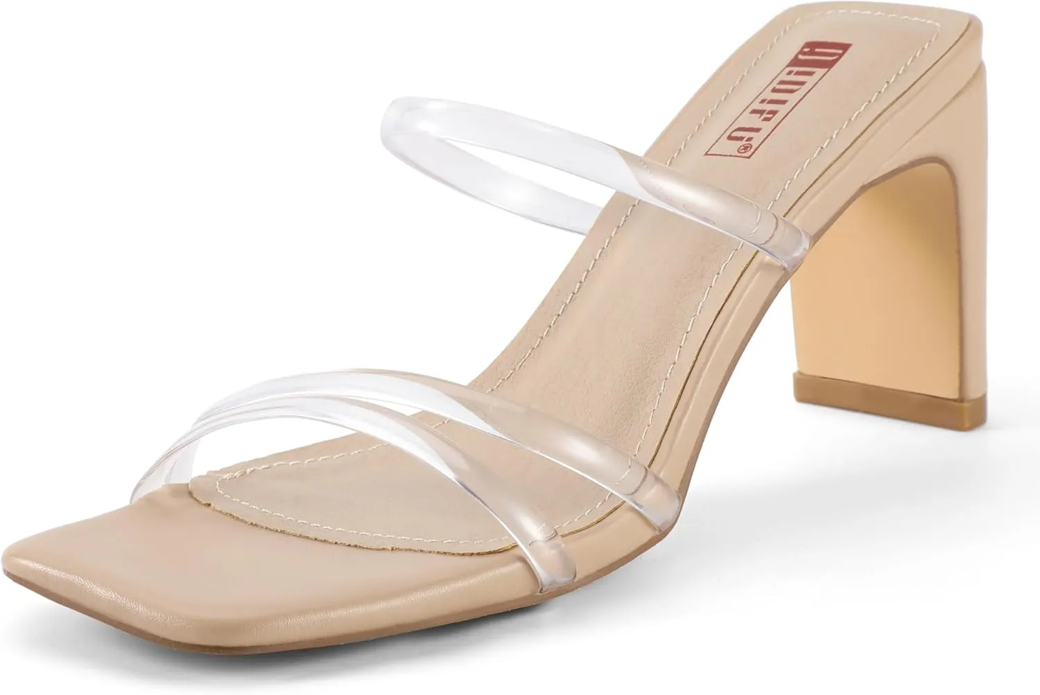 IDIFU IN3 Strappy Heels High Chunky Block Square Open Toe Slip On Slide Heels Mules Wedding Bridal Bride Prom Party Dress Shoes for Women Dressy Comfortable Cute Fashion Trendy Heeled Sandals