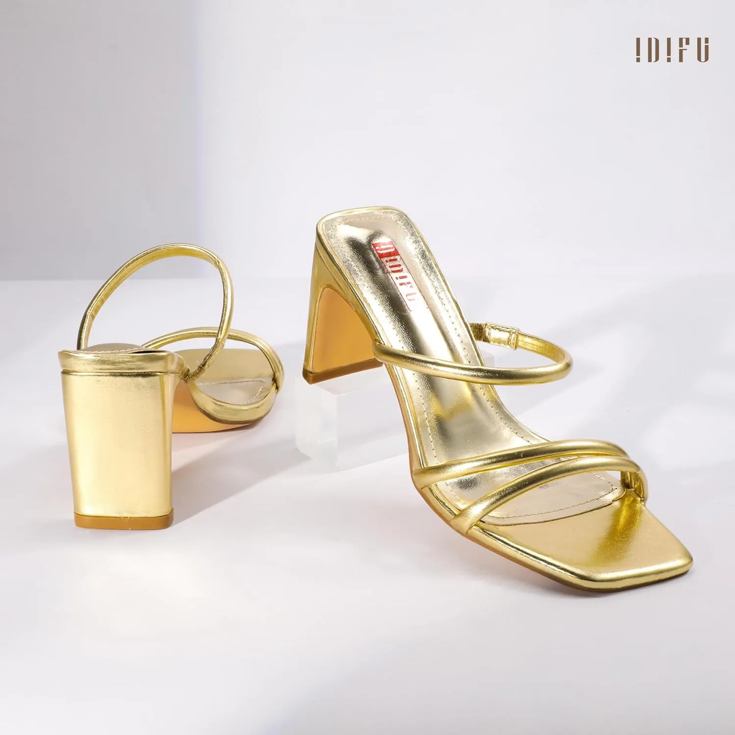 IDIFU IN3 Strappy Heels High Chunky Block Square Open Toe Slip On Slide Heels Mules Wedding Bridal Bride Prom Party Dress Shoes for Women Dressy Comfortable Cute Fashion Trendy Heeled Sandals