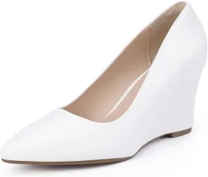 IDIFU IN3 Wedges for Women Closed Toe Pumps Low Heel Pointed Toe Work Wedding Bridal Office Formal Business Dress Casual Dressy Comfortable Trendy Fashion Shoes