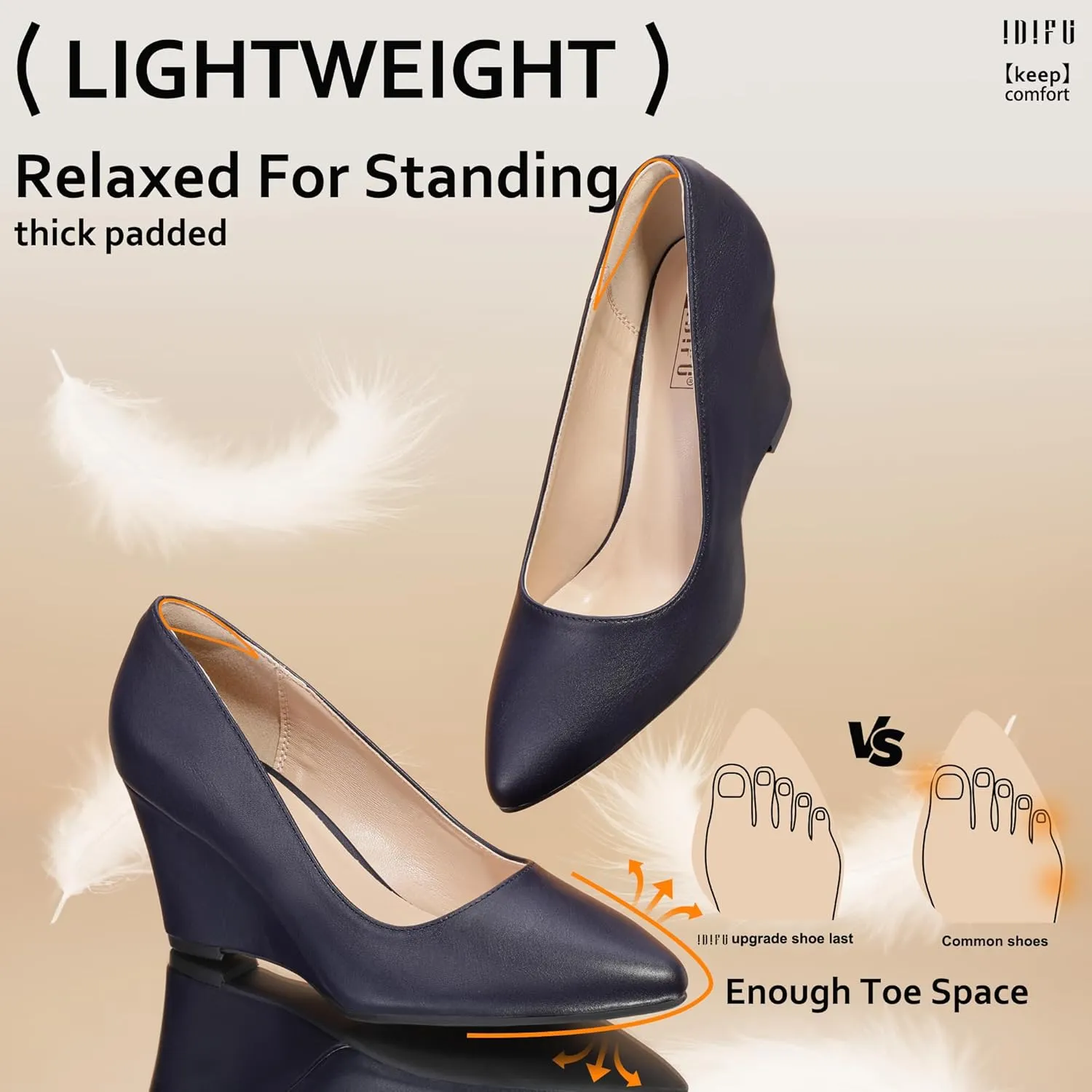 IDIFU IN3 Wedges for Women Closed Toe Pumps Low Heel Pointed Toe Work Wedding Bridal Office Formal Business Dress Casual Dressy Comfortable Trendy Fashion Shoes