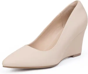 IDIFU IN3 Wedges for Women Closed Toe Pumps Low Heel Pointed Toe Work Wedding Bridal Office Formal Business Dress Casual Dressy Comfortable Trendy Fashion Shoes