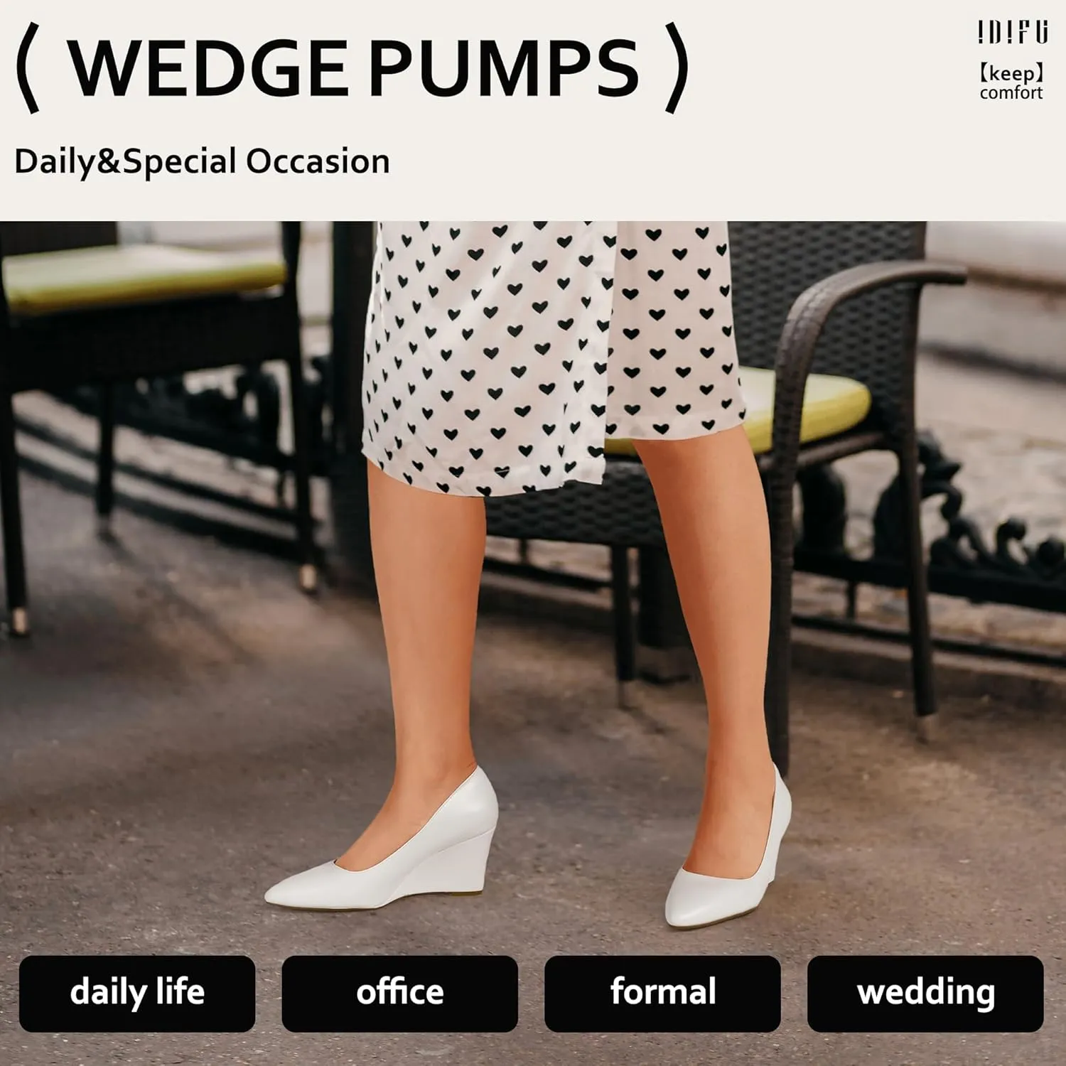 IDIFU IN3 Wedges for Women Closed Toe Pumps Low Heel Pointed Toe Work Wedding Bridal Office Formal Business Dress Casual Dressy Comfortable Trendy Fashion Shoes
