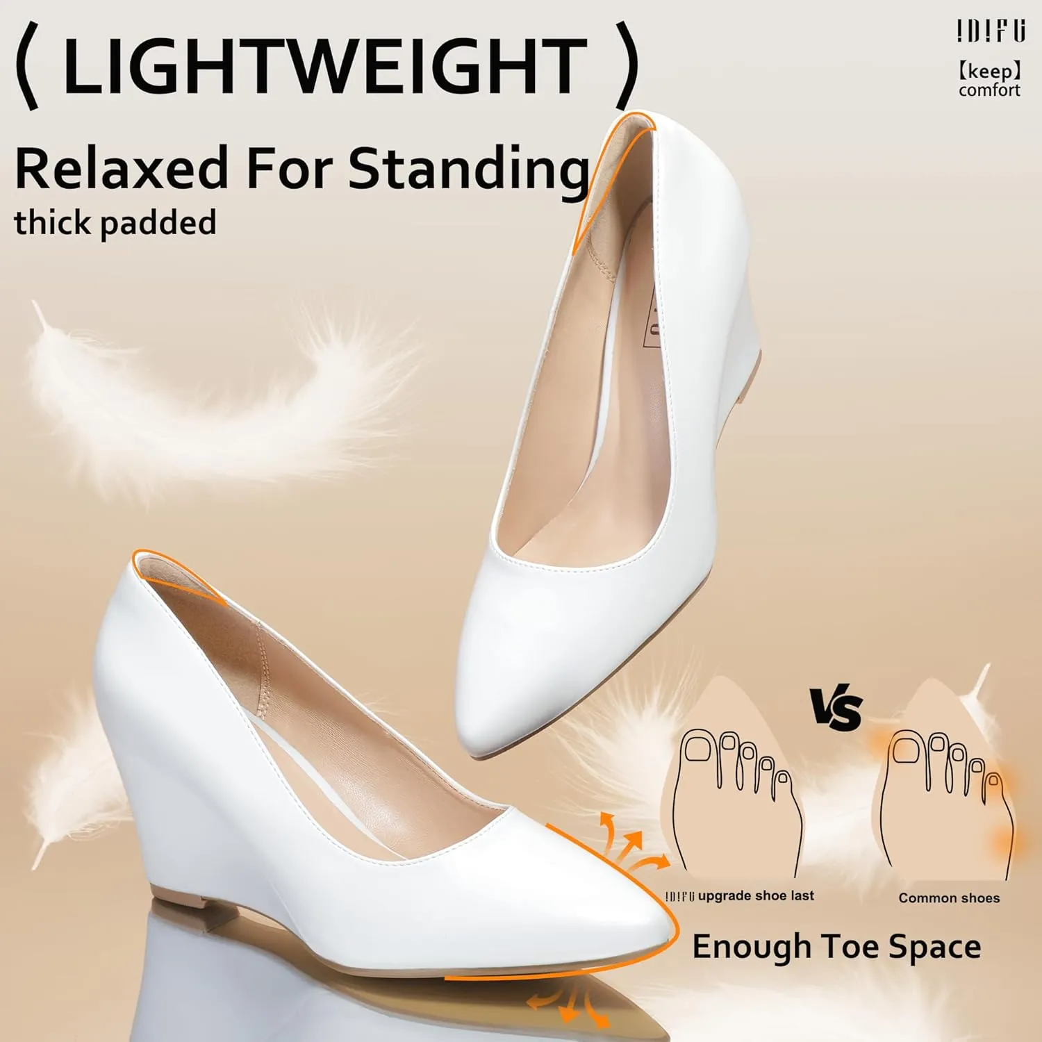 IDIFU IN3 Wedges for Women Closed Toe Pumps Low Heel Pointed Toe Work Wedding Bridal Office Formal Business Dress Casual Dressy Comfortable Trendy Fashion Shoes