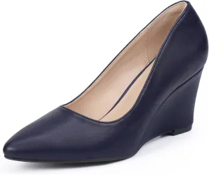 IDIFU IN3 Wedges for Women Closed Toe Pumps Low Heel Pointed Toe Work Wedding Bridal Office Formal Business Dress Casual Dressy Comfortable Trendy Fashion Shoes