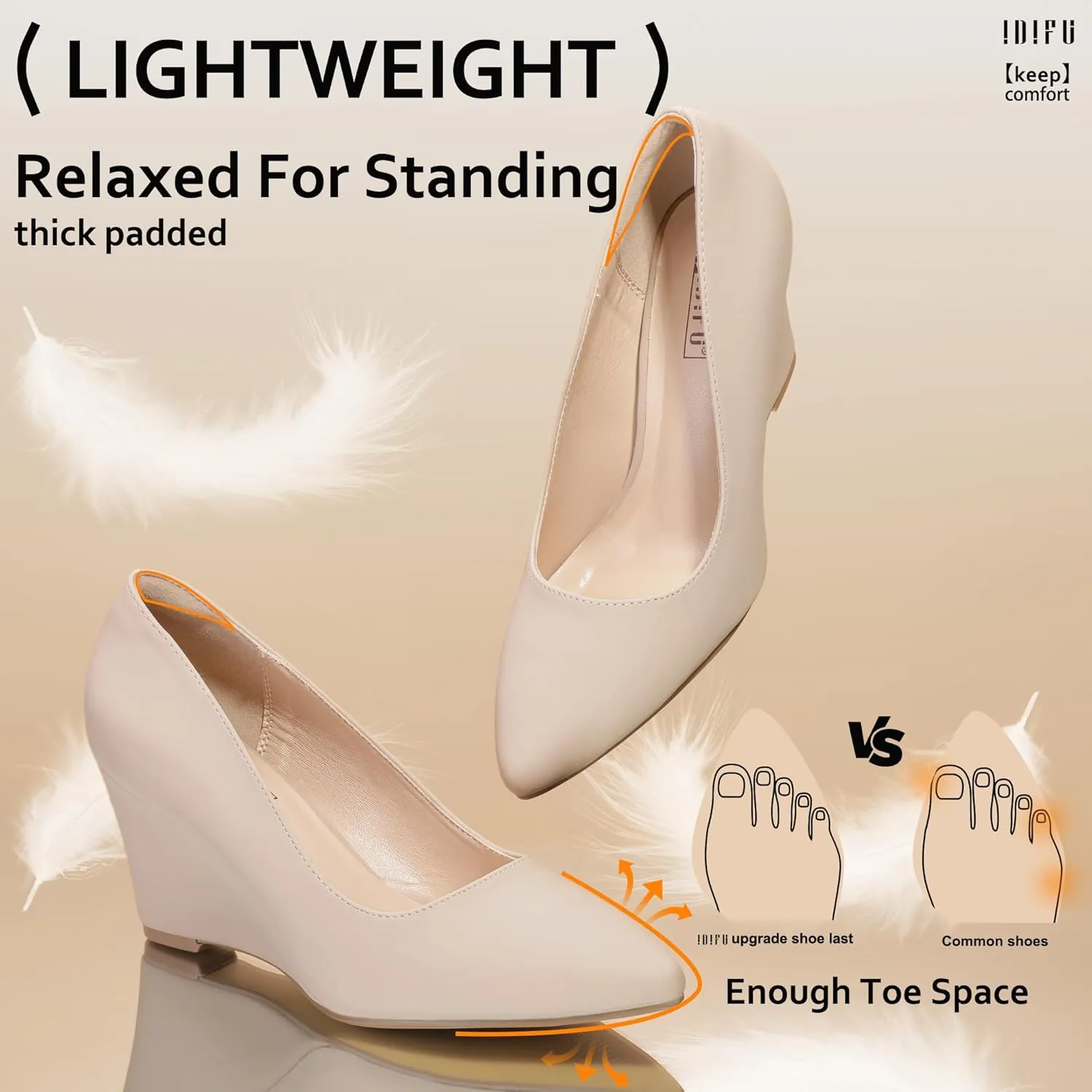 IDIFU IN3 Wedges for Women Closed Toe Pumps Low Heel Pointed Toe Work Wedding Bridal Office Formal Business Dress Casual Dressy Comfortable Trendy Fashion Shoes