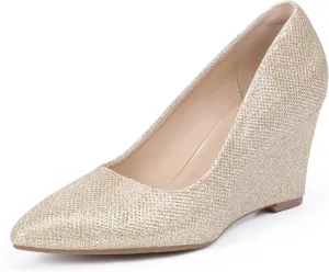 IDIFU IN3 Wedges for Women Closed Toe Pumps Low Heel Pointed Toe Work Wedding Bridal Office Formal Business Dress Casual Dressy Comfortable Trendy Fashion Shoes