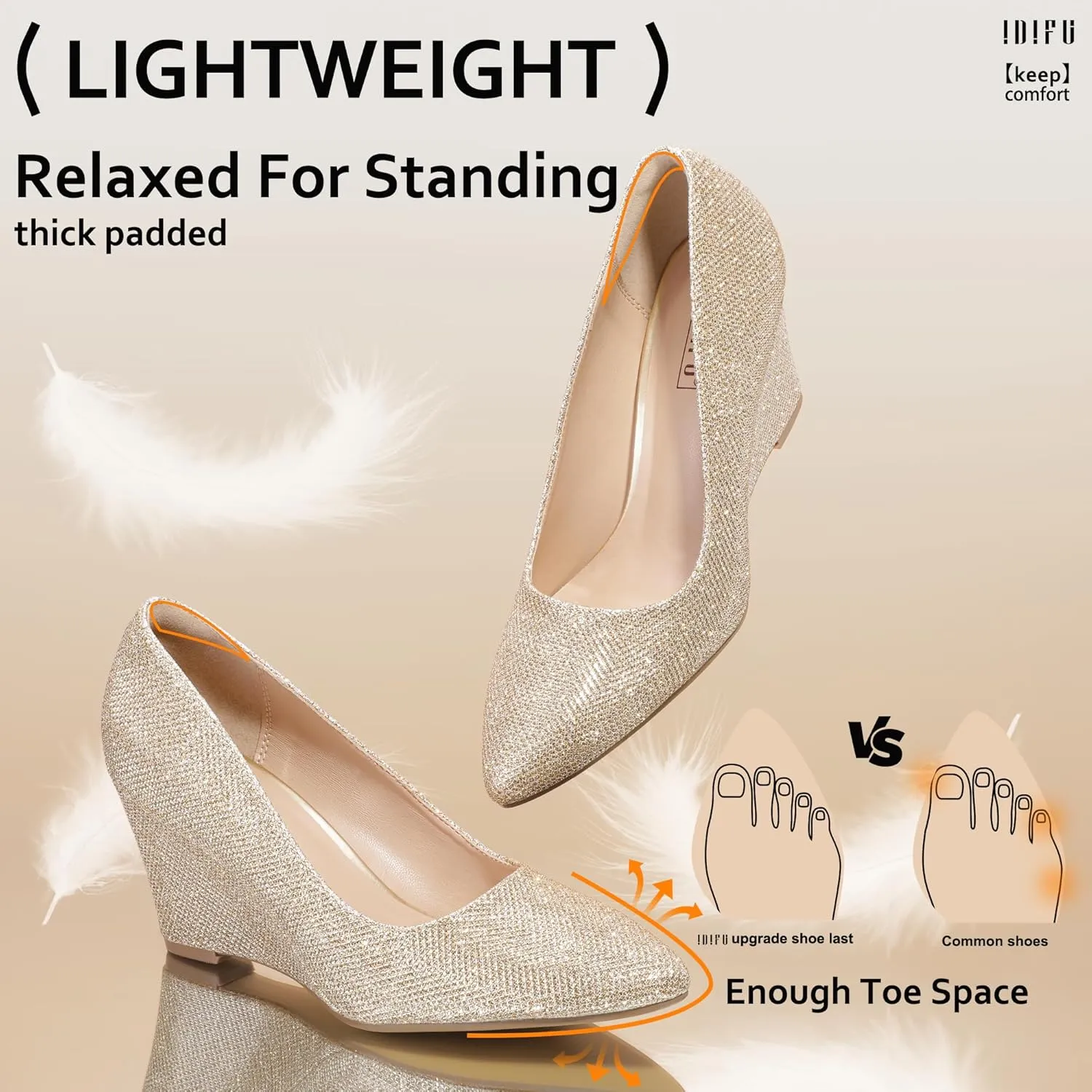 IDIFU IN3 Wedges for Women Closed Toe Pumps Low Heel Pointed Toe Work Wedding Bridal Office Formal Business Dress Casual Dressy Comfortable Trendy Fashion Shoes
