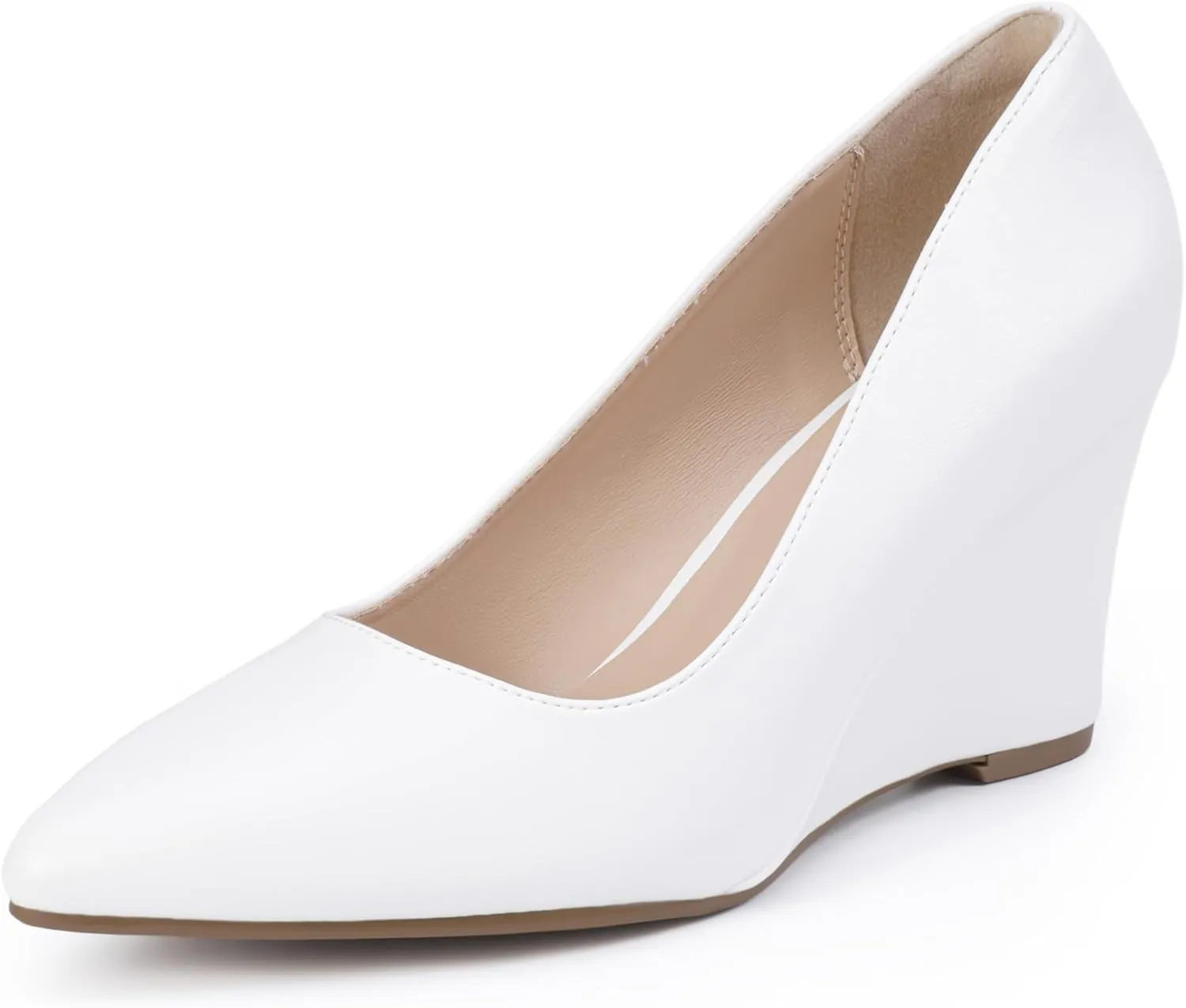 IDIFU IN3 Wedges for Women Closed Toe Pumps Low Heel Pointed Toe Work Wedding Bridal Office Formal Business Dress Casual Dressy Comfortable Trendy Fashion Shoes