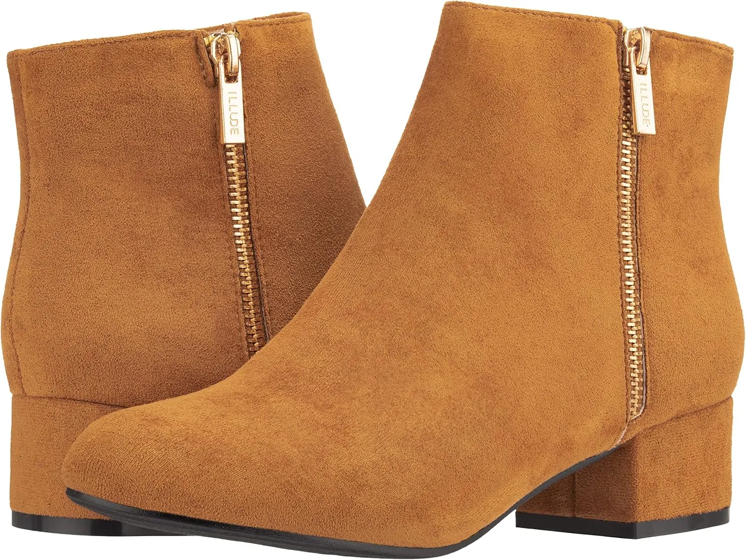 ILLUDE Women's Low Heel Ankle Boot - Casual Zip Up Bootie - Comfortable Everyday Round Toe Bootie - Chaya