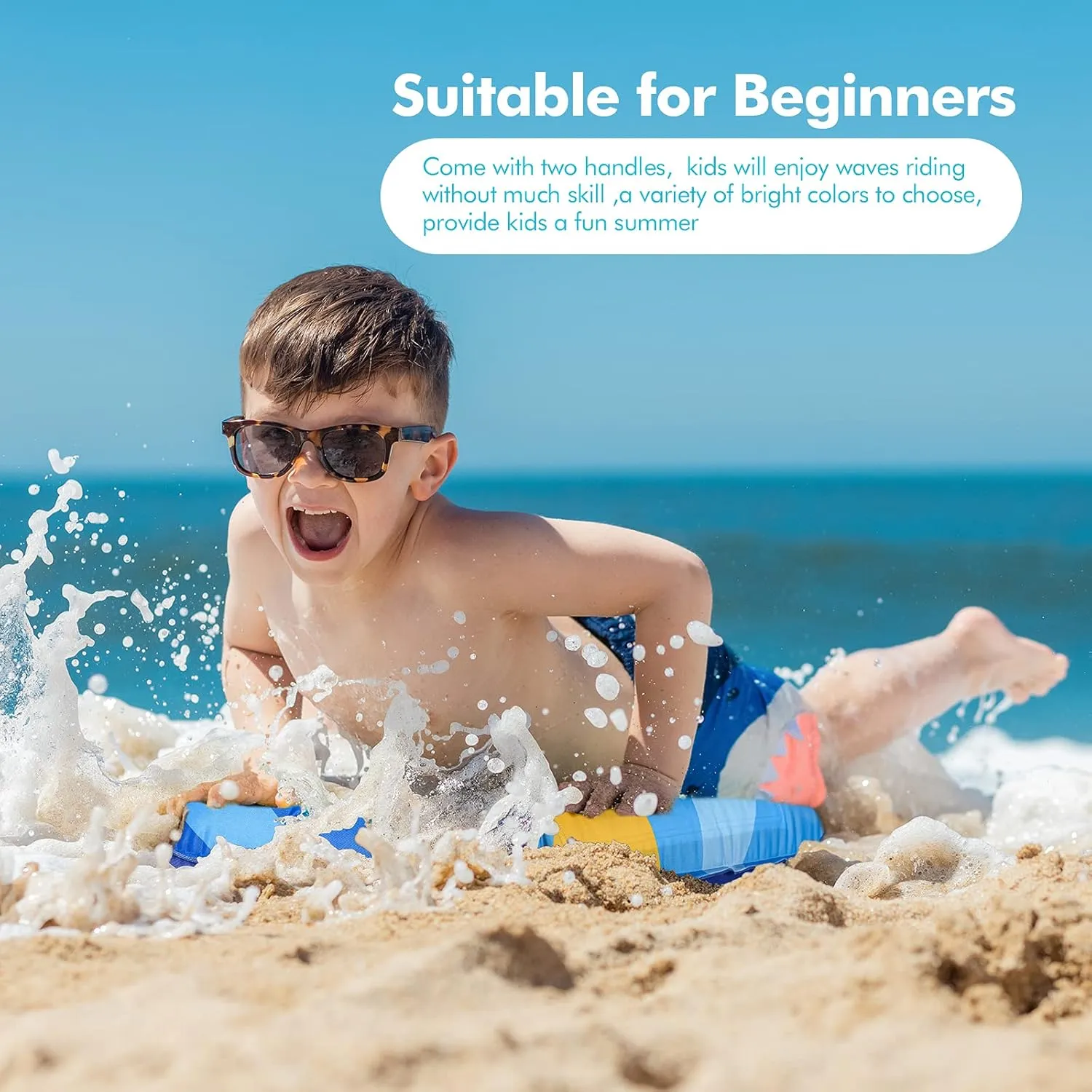 Inflatable Boogy Boards for Beach Travel Toys, 30” Cavas Slip Slide Water Park Body Surfing Board with Handles, Summer Fun Water Pool Game Toys for Kids 4,8,12 Ages Light-Geometry