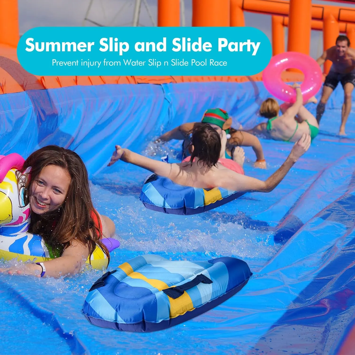 Inflatable Boogy Boards for Beach Travel Toys, 30” Cavas Slip Slide Water Park Body Surfing Board with Handles, Summer Fun Water Pool Game Toys for Kids 4,8,12 Ages Light-Geometry
