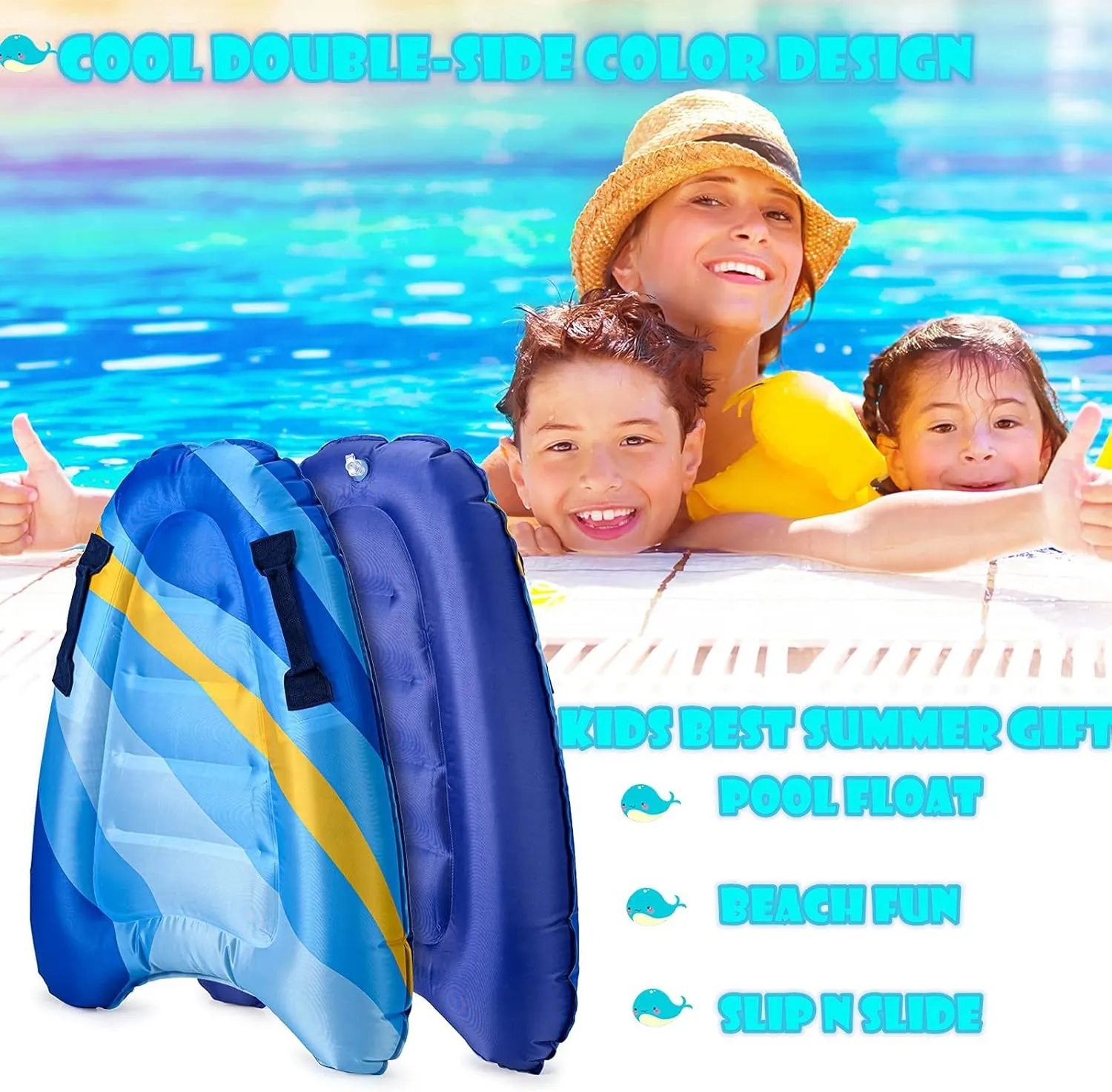 Inflatable Boogy Boards for Beach Travel Toys, 30” Cavas Slip Slide Water Park Body Surfing Board with Handles, Summer Fun Water Pool Game Toys for Kids 4,8,12 Ages Light-Geometry