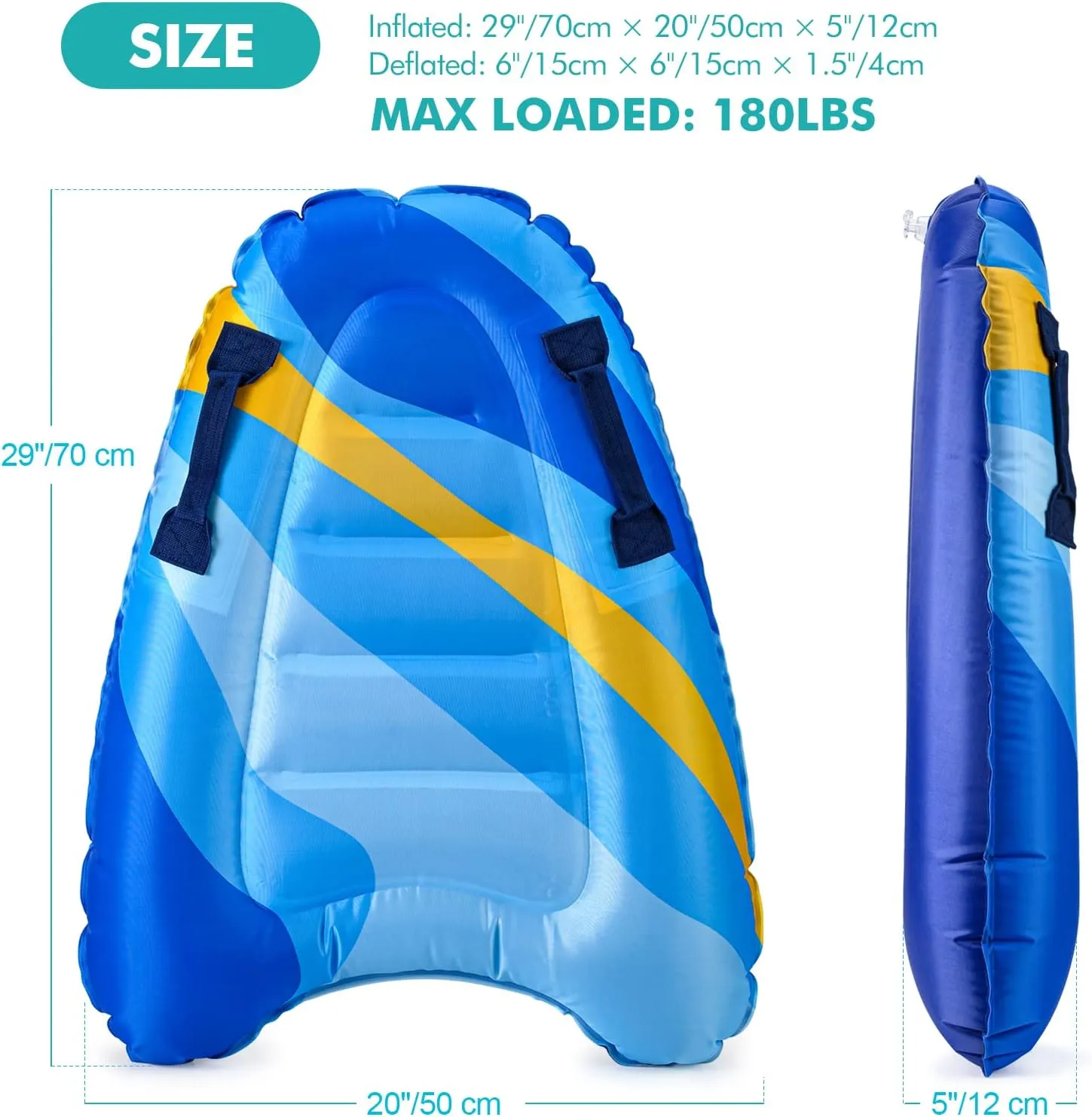 Inflatable Boogy Boards for Beach Travel Toys, 30” Cavas Slip Slide Water Park Body Surfing Board with Handles, Summer Fun Water Pool Game Toys for Kids 4,8,12 Ages Light-Geometry