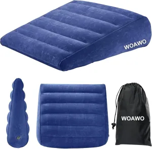 Inflatable Wedge Pillow for Bed, Travel Portable Under Knee Support, Adjustable Sleeping and Sitting (Blue)