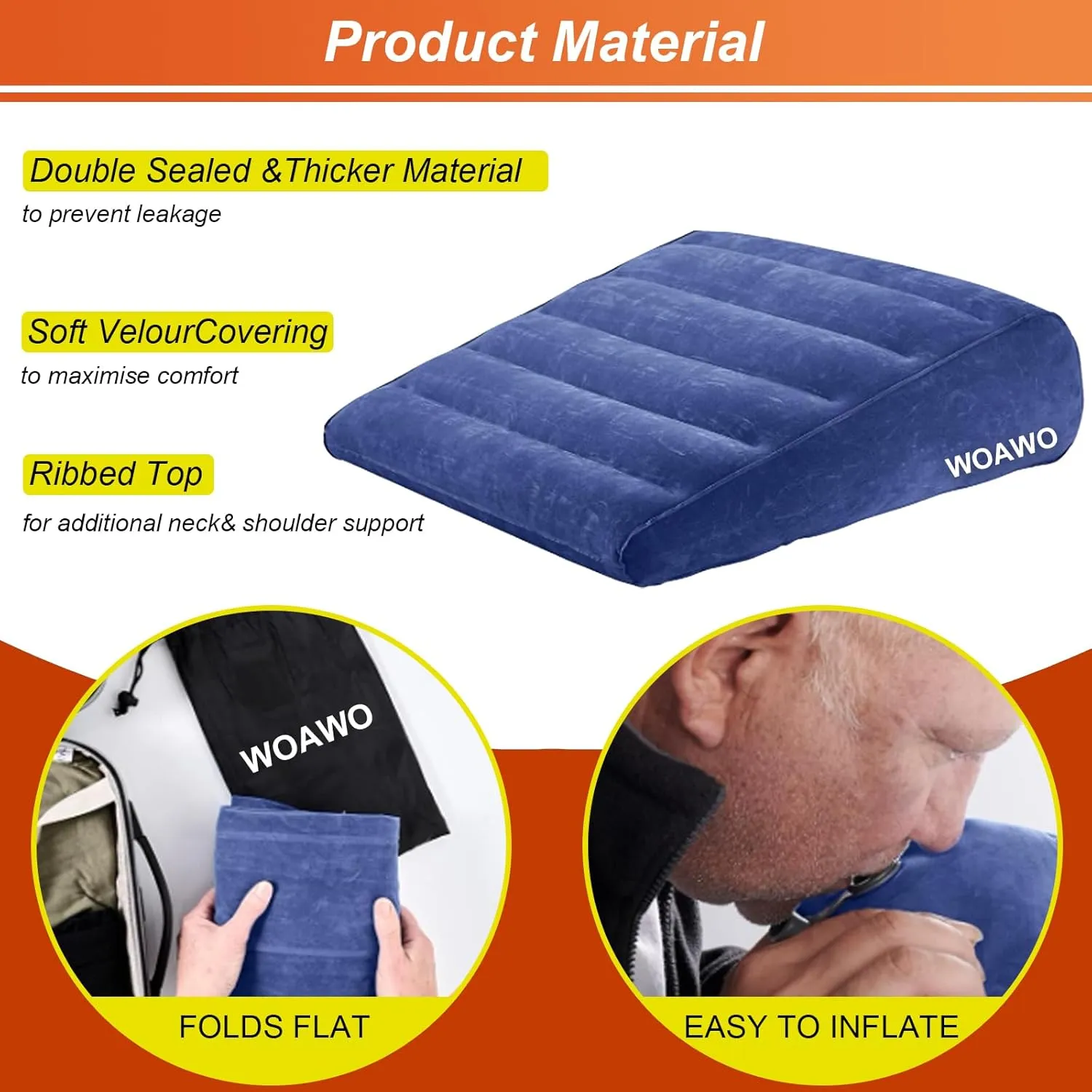 Inflatable Wedge Pillow for Bed, Travel Portable Under Knee Support, Adjustable Sleeping and Sitting (Blue)