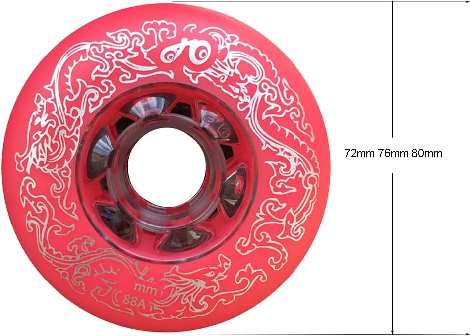 Inline Skate Wheels, 72MM 76mm 80mm, 88A Hardness, Set of 8 (Red, 72mm)