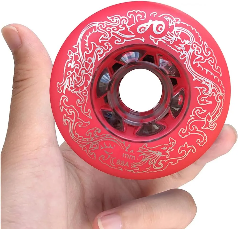 Inline Skate Wheels, 72MM 76mm 80mm, 88A Hardness, Set of 8 (Red, 72mm)