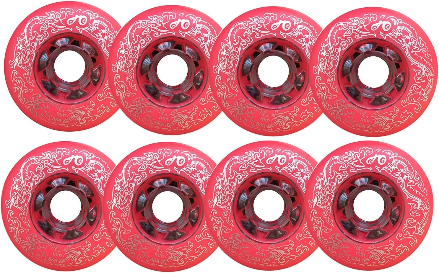 Inline Skate Wheels, 72MM 76mm 80mm, 88A Hardness, Set of 8 (Red, 72mm)