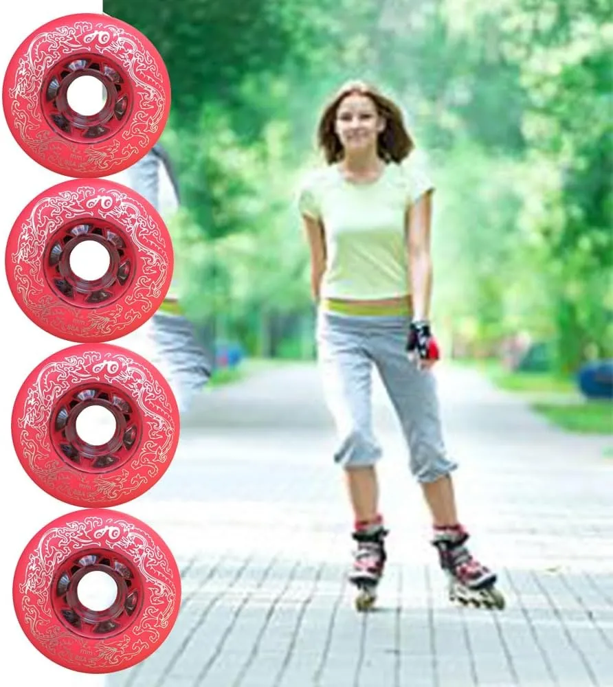 Inline Skate Wheels, 72MM 76mm 80mm, 88A Hardness, Set of 8 (Red, 72mm)