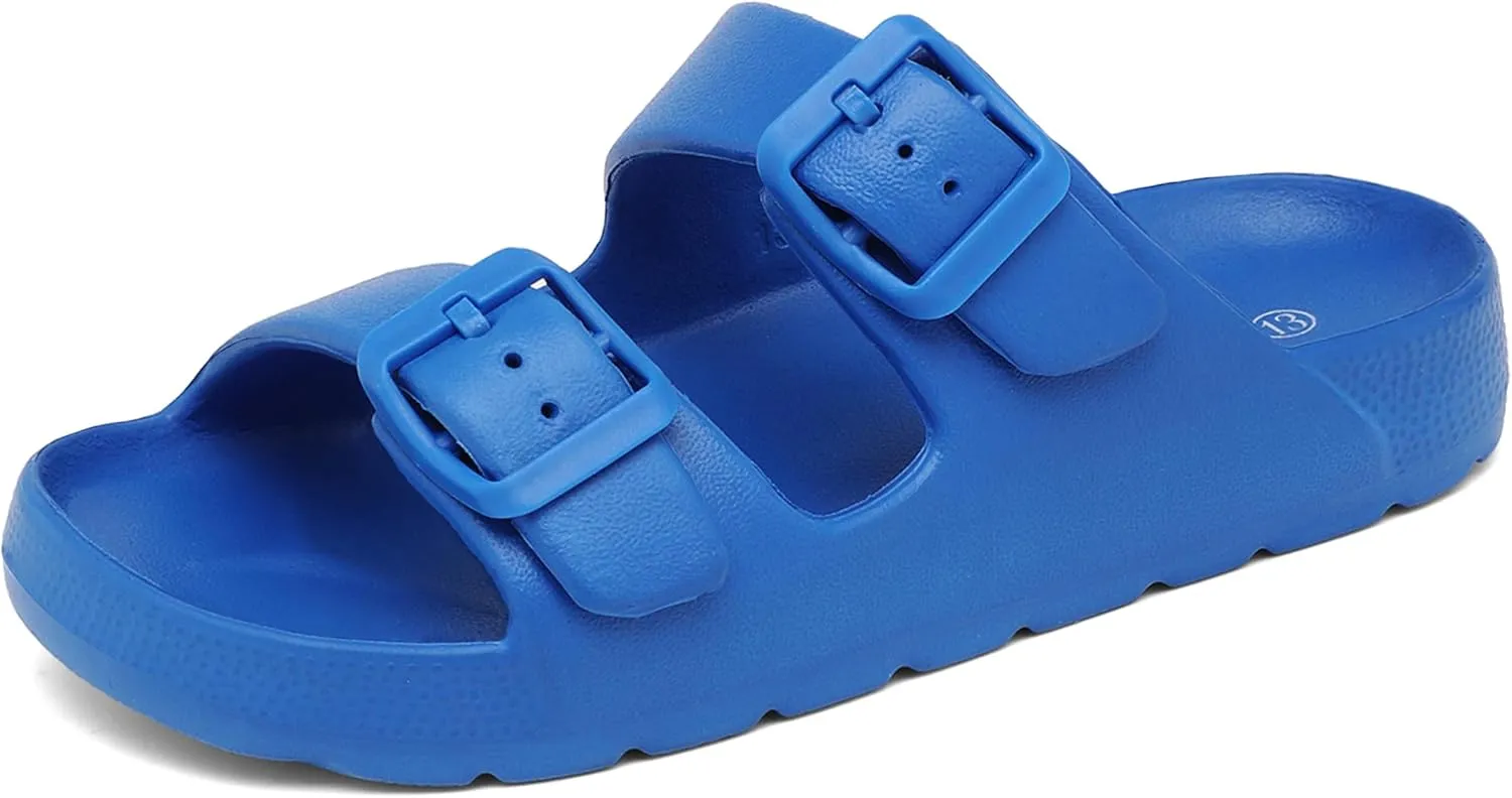 INMINPIN Boys Girls Double Buckle Slide Sandals Comfort Beach Pool Shower Slippers Adjustable Indoor Outdoor Little Kid/Big Kid
