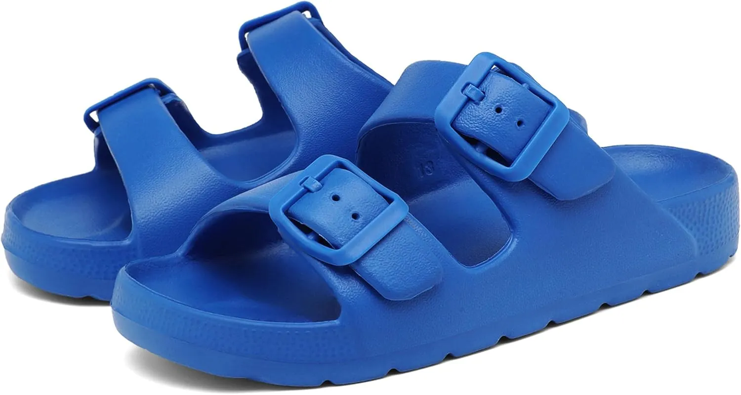 INMINPIN Boys Girls Double Buckle Slide Sandals Comfort Beach Pool Shower Slippers Adjustable Indoor Outdoor Little Kid/Big Kid