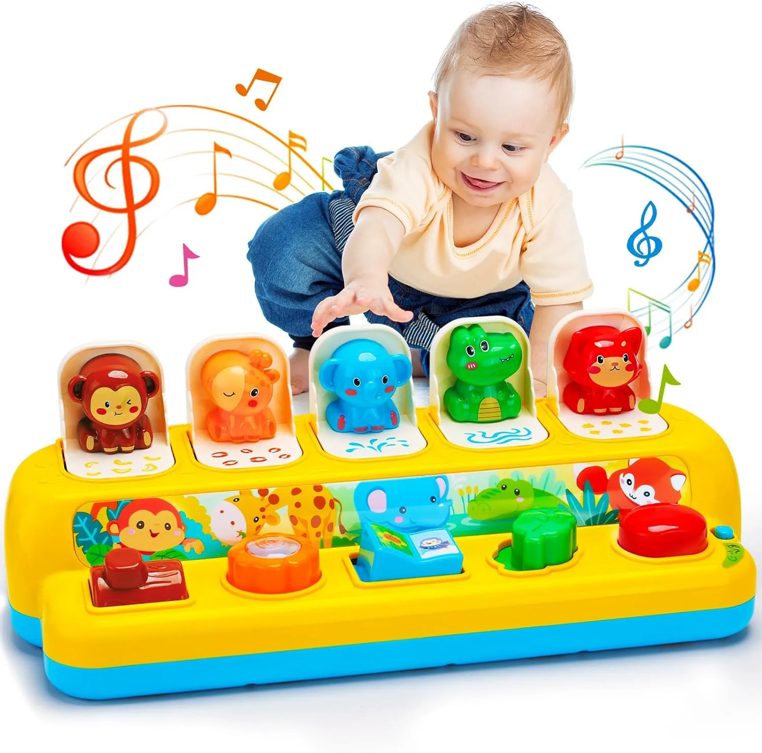 Interactive Pop up Animal Toys with Music & Light, Montessori Cause and Effect for 1 Year Old Boy Girl Early Learning Musical Baby 9-12-18 Months STEM Toddler Age 1-2 Gift Infant 35165M